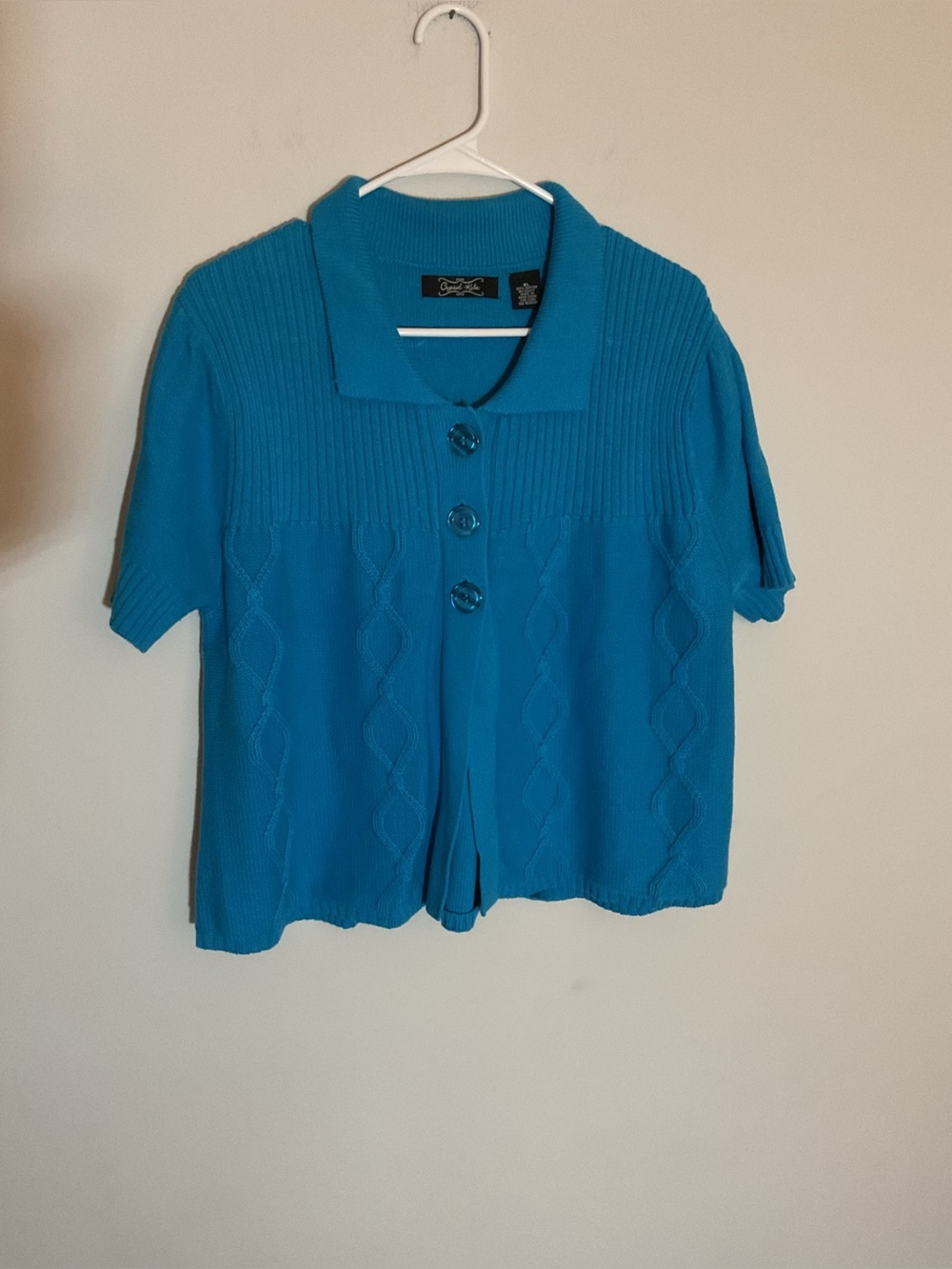 Short-Sleeve Polo Cardigan in Bright Teal